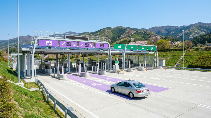 Japanese expressway toll gate with ETC and general lanes